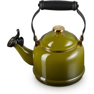 Le Creuset Enamel On Steel Demi Tea Kettle with Metal Finishes, 1.25 qt., Olive