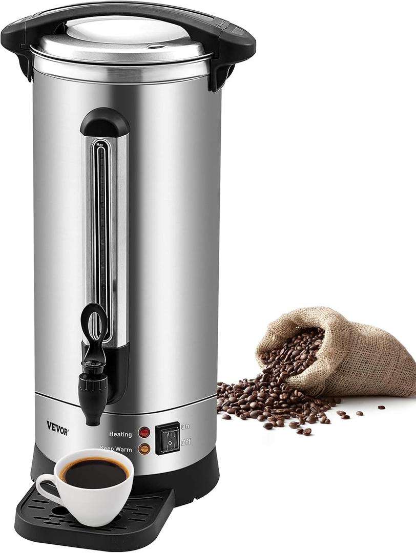 VEVOR Commercial Coffee Urn, 110Cups/16.5L Stainless Steel Large Coffee Dispenser, 1500W 110V Electric Coffee Maker Urn For Quick Brewing, Hot Water Urn for Easy Cleaning