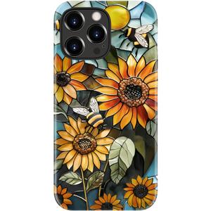 for iPhone 15 Pro Max Case - Wireless Charging Compatible - Dual-Layer Hard Shell + Silicone Cover - Shockproof Protective Phone Case with Stylish Designs for Women - Retro Sunflowers