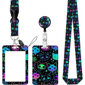 Badge Reels Retractable with Carabiner Reel Clip, ID Name Tag Work Badge Holder Belt Ferrule, Identity ID Badge Holder Cover Case for Office Work Nurse Teacher Student Gifts(Cute Colorful Cats)