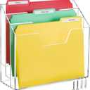 BEYGORM Acrylic File Folder Holder Organizer, 3 Tiers Clear Wall Hanging Magazine Organizer, Desktop Large Vertical Tiered Folder Holder for Office and Home, Upright File Storage Organizer for Desk