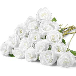 Hotop 20 Pcs Artificial Rose Flowers with Long Stem,Real Touch Silk Realistic Plastic Bouquet Roses Bulk for Home Decor Bridal Wedding Party Table Centerpieces Decorations(Pure White)