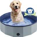 Eooqi Foldable Dog Pool, Portable Pet Bath Tub and Kiddie Swimming Pool, Collapsible Bathtub for Puppies, Small, Medium and Large Dogs, Cats and Kids, 32 x 8 in, Gray