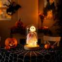 Tuanse Halloween Decorations Indoor, Light up Ghost in Dome Cloche for Table, Halloween Ghost Decor Light with Pumpkin and Wood Base for Mantel Tabletop Shelf, Cute Room Holiday Decoration