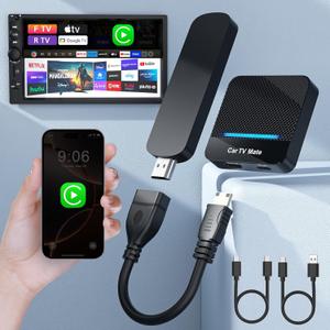 Rocketek Car TV Mate Pro with Wireless Car Play Adapter, 2 in 1 HDMI Multimedia Adapter Converter for Fire T V Stick/Game Machine/Set-Top Box,HDMI TV Mate for Cars from 2016, Plug & Play, No Latency