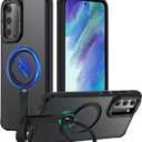 for Samsung Galaxy S21 FE Phone Case with 360° Spin Magnetic Stand-Finger Strap, [Fit for MagSafe][Mil-Grade Protection] Non-Slip Shockproof Ring Holder Matte for S21 FE 5G Case (Black)