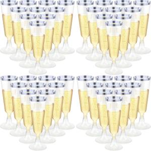 Chengu 150 Pcs Champagne Flutes 5 Oz Plastic Disposable Champagne Flutes Crystal Wine Glasses Reusable Plastic Cocktail Cups for Wedding Celebration Birthday Party Toasting Drinking (Silver)