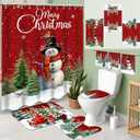 Vesici 7 Pcs Christmas Shower Curtain Set Merry Christmas Bathroom Curtain Non Slip U Shape Rugs Toilet Seat Cover Mat and 3 Towels Waterproof Watercolor Xmas Winter Bathroom Accessories