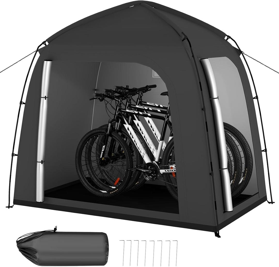 Bike Storage Shed Tent, Waterproof 210D Oxford Fabric Storage Tent for 3 Bikes, Bike Storage with Window Design, Bike Cover Shelter for Motorcycle, Bicycles, Lawn Mower (Black)