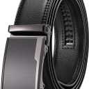 SENDEFN Men's Leather Belt Automatic Ratchet Buckle Slide Belt for Dress Casual Trim to Fit with Gift Box (Black)