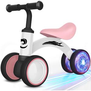 Colorful Lighting Baby Balance Bike Toys for 1 Year Old Girl Gifts, 10-36 Month Toddler Balance Bike, No Pedal 4 Silence Wheels & Soft Seat Pre-School First Riding on Toys, 1st Birthday Gifts (White Pink)