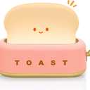 TOOGE Cute Toast Lamp, Small Desk Lamp, Night Light, Rechargeable, Pink, Plastic, Kawaii Decor for Bedroom, Table, Bedside, Desk, Gifts for Kids and Adults