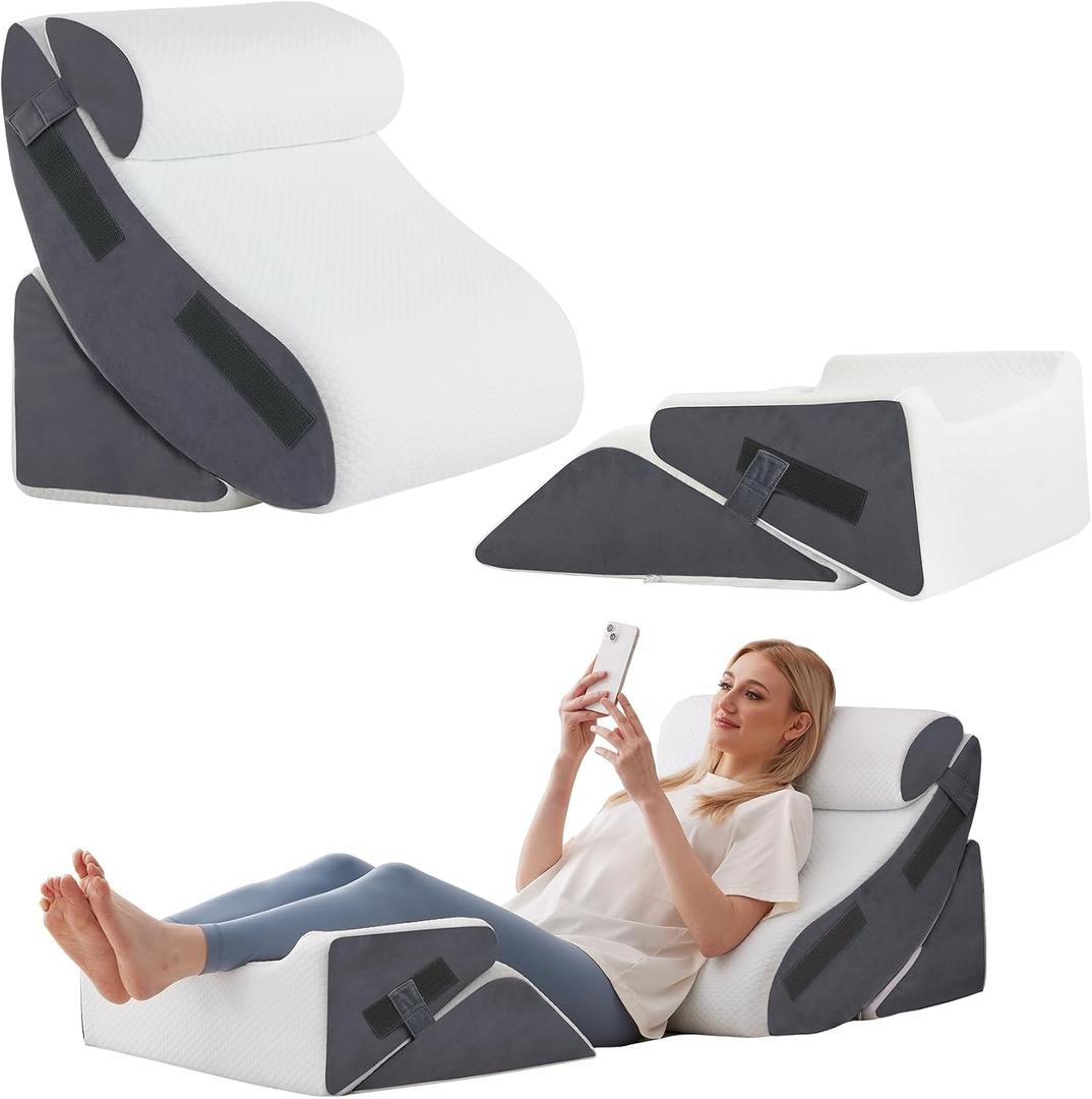 Ahpmeoa 5Pcs Wedge Pillow Set for After Surgery, Orthopedic Bed Wedge Pillow Set for Post Surgery, Acid Reflux Relief, Sleeping, Back Pain Relief, Adjustable Back Pillow for Bed Sitting up, White/Grey
