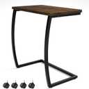 SRIWATANA Side Table, C-Shaped End Table with Rolling Wheels,Rustic Sofa Couch Table for Laptop Coffee Snack, Dark Walnut