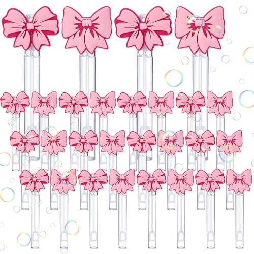 Rotatingpals 24 Pcs Pink Bow Bubble Wands Bulk Black Pink Bow Party Favors Mini Bubble Stick for Party Supplies Coquette Bridal Gift Baby Shower Piñata Bachelorette Favors