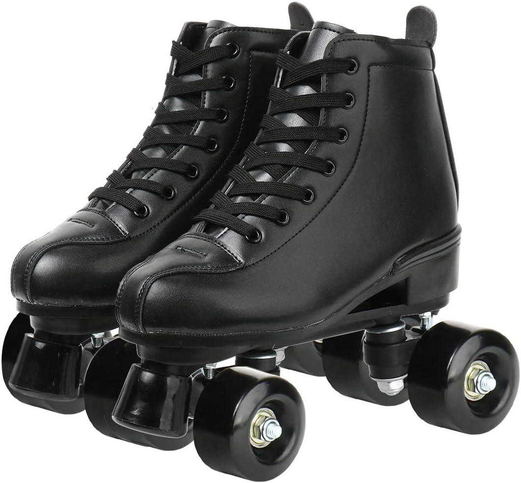 XUDREZ Classic Roller Skates High-Top Double-Row Leather Roller Skates for Women and Men (37-Men:5-Women:6.5, black black wheel)