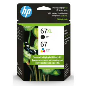 HP 67 Tri-Color Ink Cartridges High/Standard Yield 2 Per Pack, 67XL Black, Cyan, Magenta, Yellow