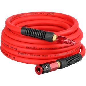 Hybrid Air Hose 1/4 In. x 25 ft, Lightweight, Flexible, Durable Air Compressor Hose with Aluminum Universal Quick Coupler and Industrial Plug, Red