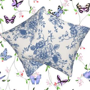 Vintage Sage Navy Blue Flower Decorative Throw Pillow Covers Outdoor Farmhouse Short Plush Decor Pillowcase for Home Sofa 18 x 18 Inch Set of 2 (Color-14)