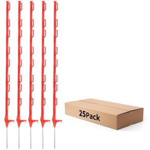 25 Pack Electric Fence Posts,48 Inch/4FT Step-in Plastic Posts for Farm and Garden,Temporary Sturdy Fencing System for Electric Fencing and Yard Protection, Red