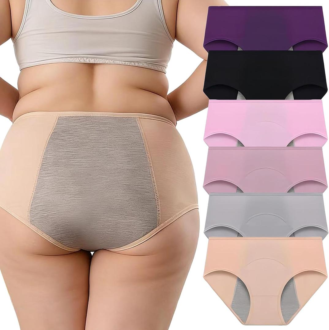 Incontinence Underwear for Women, Plus Size Women's Incontinence Panties, Cotton Overnight Protective Briefs, 6Pcs,Multi Colored,4XL