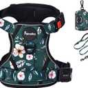 Petmolico No Pull Dog Harness Set with Leash Attachment Easy Control Handle Reflective Harness Vest Small Breed, Puppy Vest and Leash Set with Poop Bag Holder, Small - Green Rhododendron