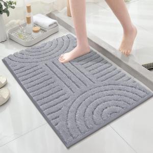 SHACOS Boho Bathroom Rugs 24"x36" Extra Soft Absorbent Microfiber Bath Mats Home Decor Non Slip Bathroom Carpet Machine Washable Shaggy Bath Rugs for Shower and Bathtub, Light Grey 2' x 3'
