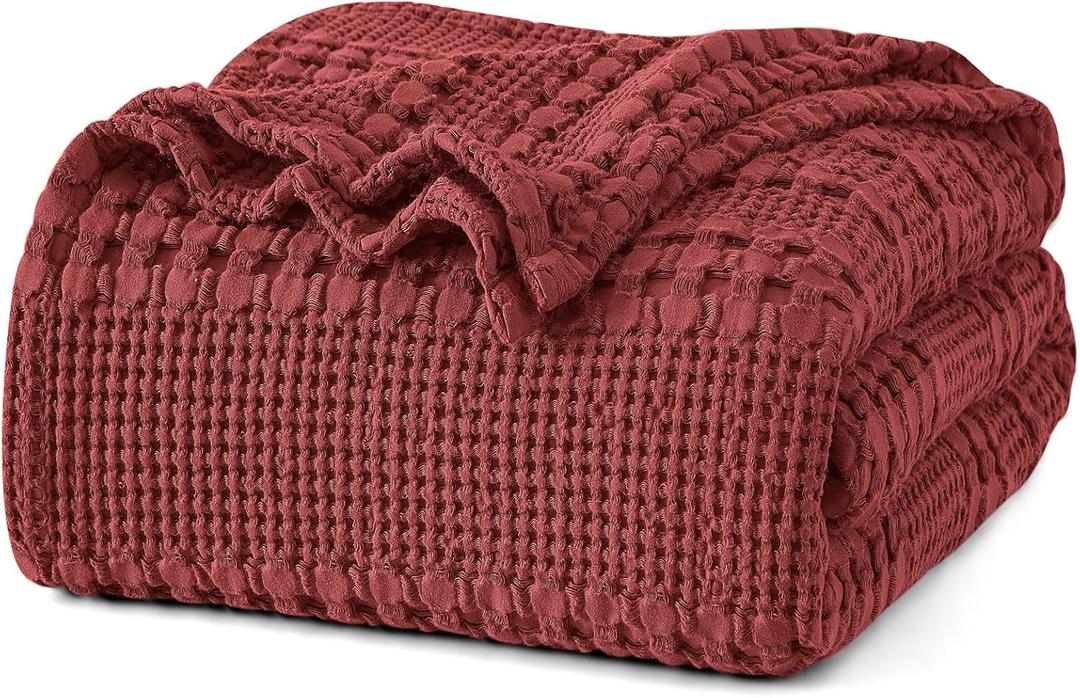 PHF 100% Cotton Waffle Weave Blanket Twin Size for Bed, Soft Lightweight & Breathable for Spring and Summer, All-Season Comfort, Luxury Aesthetic Blanket for Home Decor, 66"x90", Wine Red