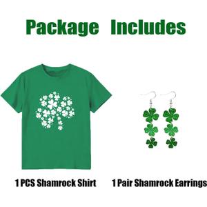 6Size Shirt+Earrings St Patricks Day Shirt Women St Patricks Day Outfits for Women Shamrock Earrings Accessories (3X-Large)