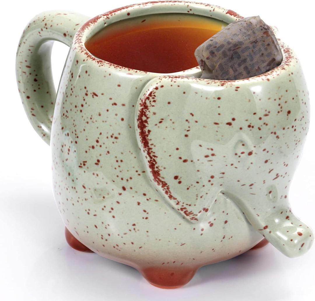 Tea Mug Elephant Cup Ceramic 15oz Tea Mug with Tea Bag Holder Ceramic Green Unique Cup Great for a Tea Lover