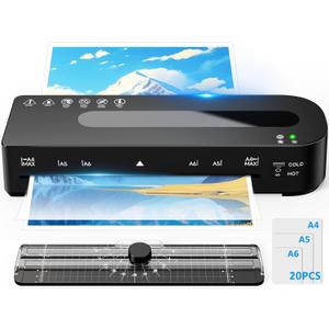 Laminator Machine, A4 Laminators Hot & Cold with 20 Laminating Sheets and Trimmer, 9 Inch Laminating Machine for Office, School, Business and Home (Black)
