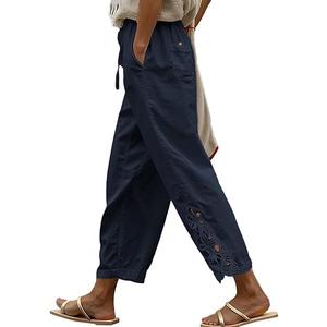 Acelitt Women Casual Lightweight Drawstring Elastic Waist Pants with Pockets, Size: L