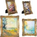 4 Sizes Gold Vintage Antique Picture Frames, Resin Retro Ornate Photo Frame 5x7, 6x8, 8x10, 11x14 with Glass Front for Vintage Wall Hanging Decor Tabletop Display Victorian Poster Frame