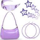 Moucuny 12 Pcs Y2k Accessories Set Patent Leather Shoulder Bag 2000s Sunglasses Circle Earrings Star Clips Women Gifts