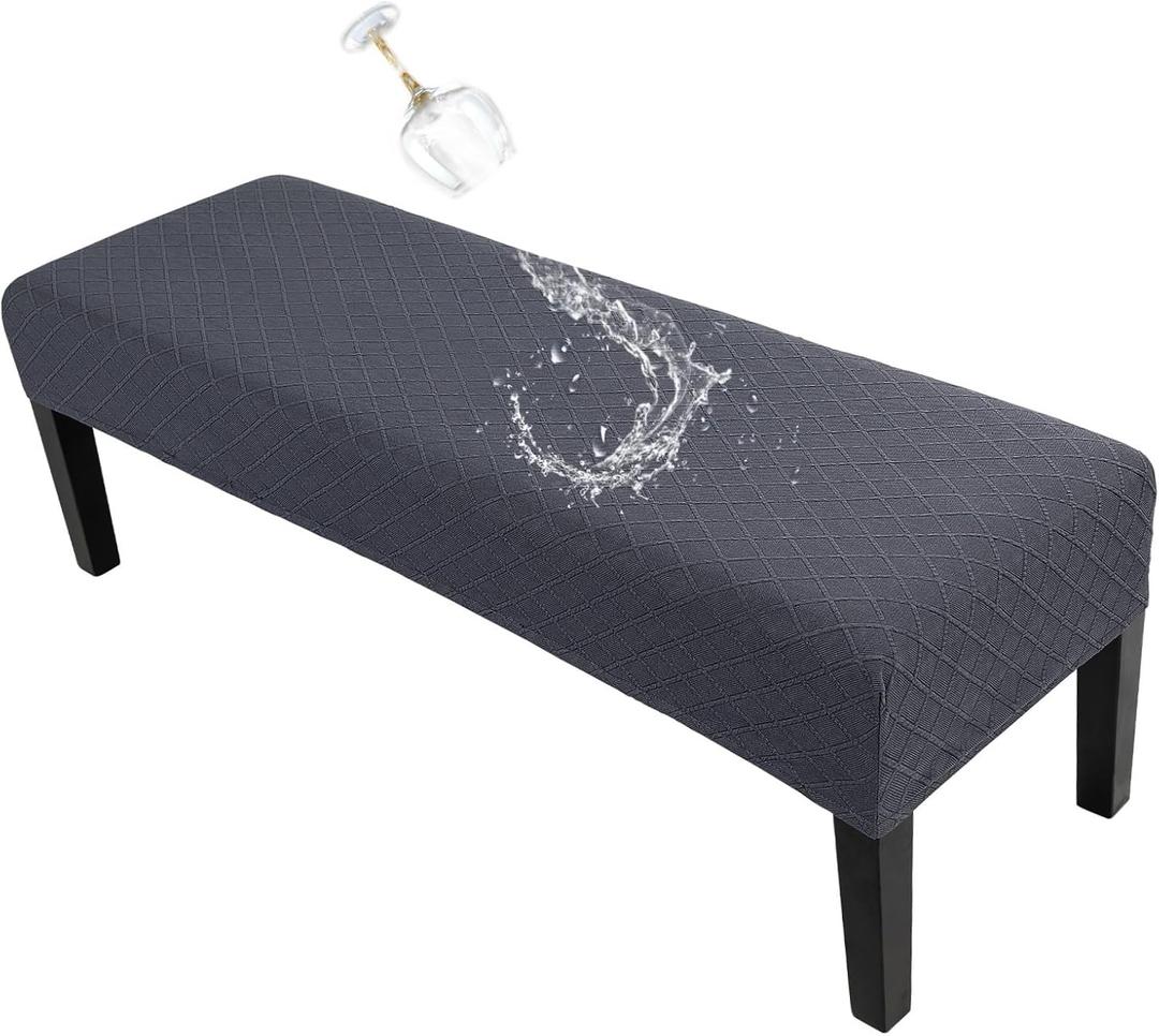 SearchI Waterproof Dining Bench Cover, Stretch Washable Bench Covers Slipcover, Rectangle Benches Seat Covers for Dining Room Living Room Kitchen (Grey)