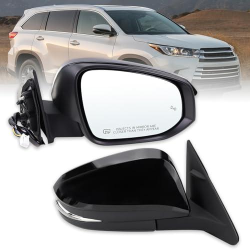Lqito Right Passenger Side Mirror Compatible With 2014-2019 Toyota Highlander With Manual Folding Power Glass Heated Turn Signal Blind Spot Black Replaces #87910-0E282 TO1321361(7Pins)