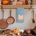 Fall Kitchen Towels, Pink Bowknot Decorative Fall Hand Towels, Pumpkin Autumn Dish Towel Dishcloths Tea Towel for Kitchen Bathroom, Preppy Coquette Fall KitchenBathroom Blue Decor, 16x24in