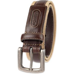 Columbia Men's Leather Casual Belt Tan & Brown Classic Style for Everyday Wear, 34, Khaki Stitched