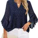Timeson Women's 3/4 Sleeve Dressy Casual Top (Blue, XL)