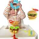 Aprilwolf Hamburger Suction Cup Toys Holder for High Chair, Stroller Baby Toys 6-12 Months & Toddlers, 3 Tethers Keep from Falling, Great for Restaurant & Car Seat Airplane Travel