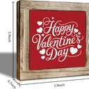 Valentine's Day Wooden Box Sign, Happy Valentine's Day Heart Accents Tabletop Decor, Love Desk Plaque for Bedroom Living Room Office, Valentine Home Decor 5.9x5.9 Inches