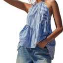 Women’S Tank Tops Shoulder Stripe Sexy Backless Top With Ties Sleeveless Top Casual Sleeveless Backless Pleated Ruffle S