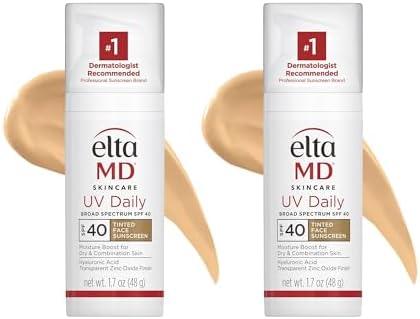 EltaMD UV Daily Tinted SPF 40 Face Sunscreen Moisturizer with Zinc Oxide, Tinted Daily Face Moisturizer with SPF, Sunscreen for Dry Skin, 1.7 oz Pump (Pack of 2)