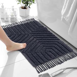 Boho Rugs for Living Room 4x6, Farmhouse Cotton Area Rug for Bedroom, Washable Tufted Indoor Floor Carpet for Kitchen Dorm Office Dining Room Office Home Decor, Dk Grey
