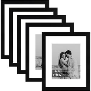 11x14 Picture Frame 5 Pack, Black Photo Frame, Display Pictures 8x10 with Mat or 11x14 without Mat for Horizontal or Vertical Wall Mounting, Wall Gallery Frame for Artwork Certificate