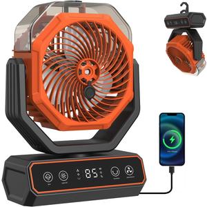 Misting Fan Portable &40000mAh Power Bank - 360mL Tank, 18H Cooling, 2 Mist Modes, 8H Timer, RGB Lights, Hanging Hook for Camping, Beach, Patios, Outdoors (Emergency orange-Highquality-Oscillation)