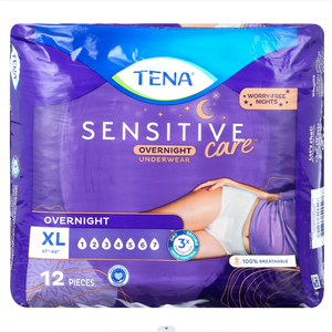 TENA Sensitive Care Overnight Incontinence Underwear for Women, XLarge, 12 Count (New Sizing)