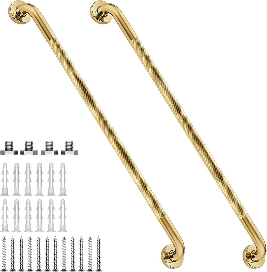 48 Inch Shower Grab Bar 1.25" Dia, 2 Pack Gold Anti Slip Bathroom Grab Bar, 304 Stainless Steel Knurled Handicap Grab Bars, Safety Support Handrail,Bath Shower Handle for Elderly Injury Senior