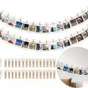 Hanging Photo Display Wall Decor with 30 Wood Clips, YuanDe 67 Inches Boho Wooden Bead Garland Collage Picture Frame Photos String DIY, Photo Hanger for Bedroom Office Dorm Room Decor Gifts(2PCS)