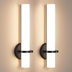 Black Wall Sconces Set of 2, 18 inch Bathroom Sconces with Acrylic Shade 18W 3000K LED Dimmable Modern Wall Sconces Wall Lights for Bedroom Living Room Hallway Stairway